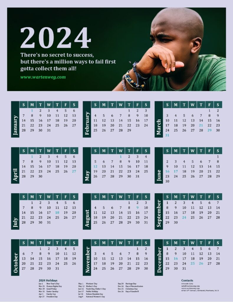 Brilliance into Calendar Design: Unique, Custom, & Branded 2 South Africa Graphic Design Warten Weg Illustrative Excellence Infusing Artistic Brilliance into Calendar Design