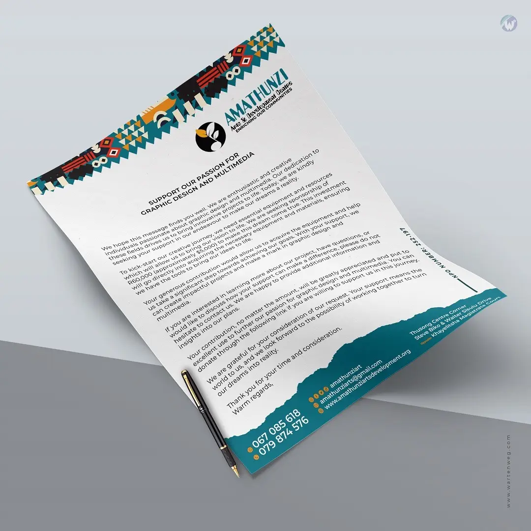 Welcome to the Letterhead Design Portfolio of Warten Weg, a freelance graphic designer based in the vibrant landscapes of South Africa