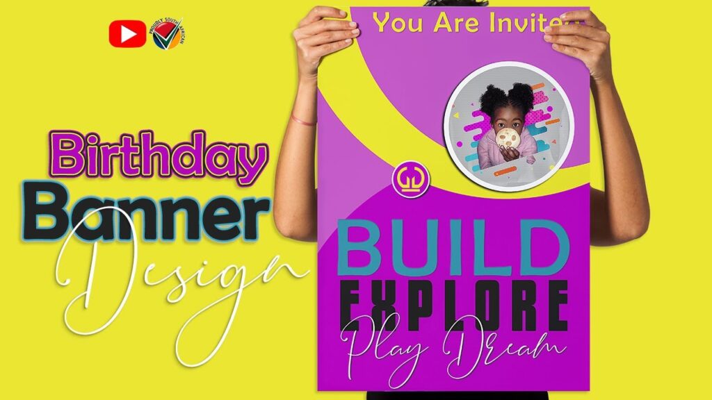 Colorful design birthday banner invitation with personalized design and decorations.